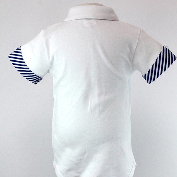 Frenchie Mini Couture Blue White Stripe on White Button Bodysuit - Picture 2 of 2